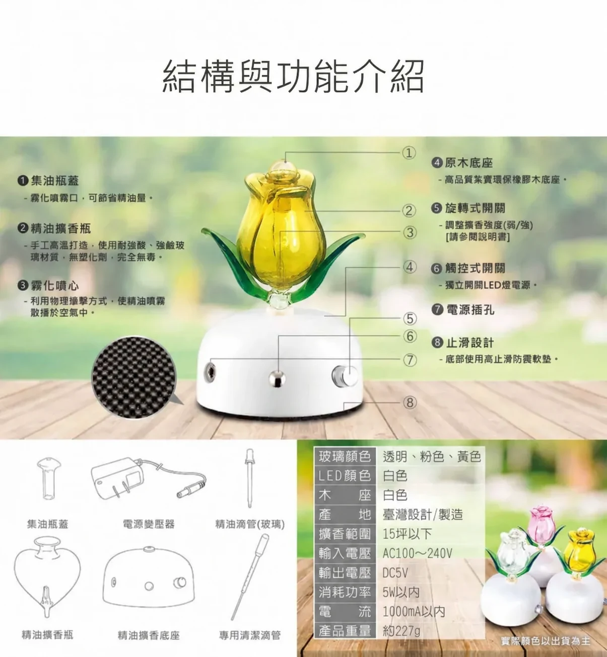 鬱金香黃色精油擴香儀－結構功能與配件介紹